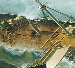 Here, a ship's broken mast juts out, like a grave marker.