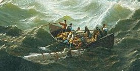 Look at the small lifeboat, dwarfed by these towering waves.