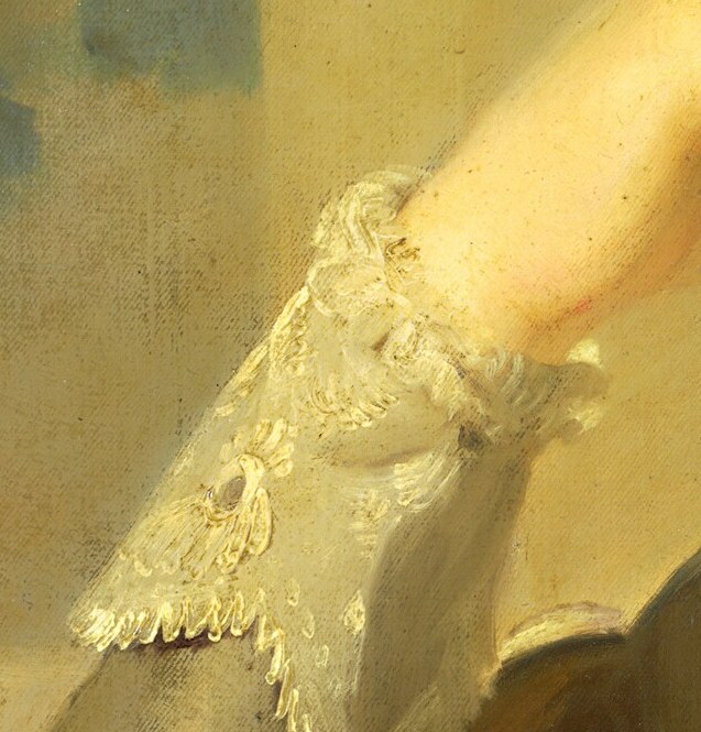 Her lace cuff is painted with incredible, tiny detail.