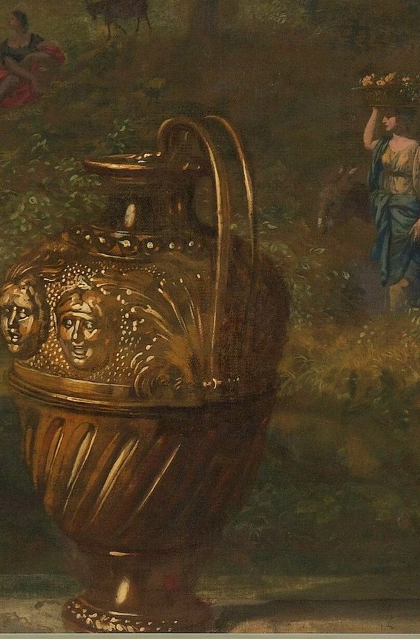 This ornate vase suggests the wealth of the past.