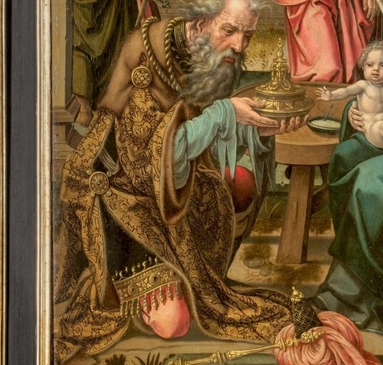 Perhaps this explains the reverence in the kneeling Magus.