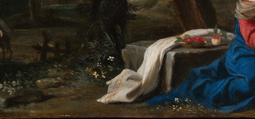 The white cloth under the child prefigures a burial shroud.