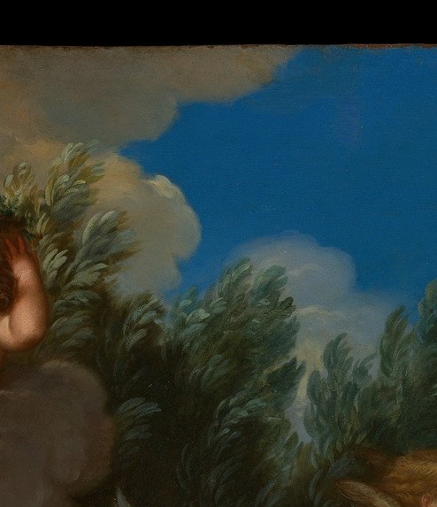 Another putto presents fruit, a symbol of Eden restored.