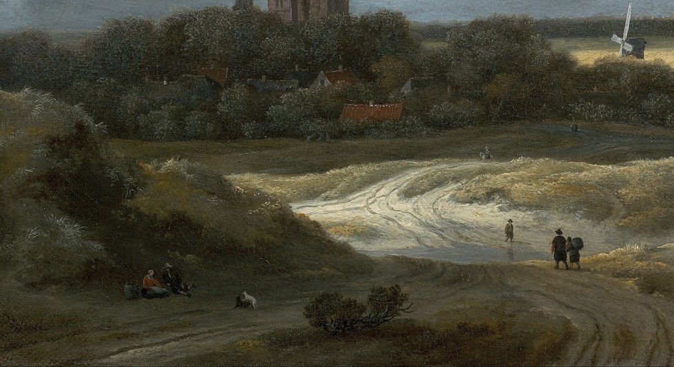 The detailed rendering of the sandy terrain and vegetation showcases Ruisdael's mastery of natural textures.