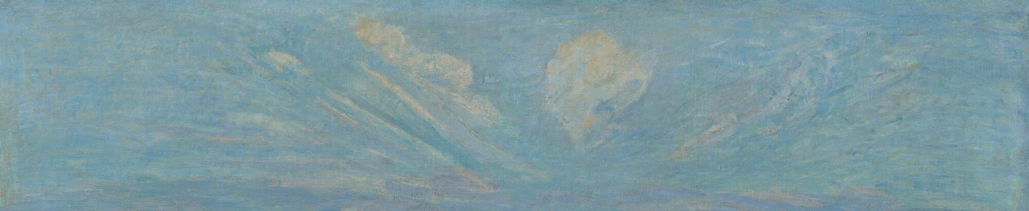 The cool, almost pastel sky contrasts with the warm fields below; its flatness, with minimal atmospheric recession, is an early signal of Gauguin's move away from Impressionism.