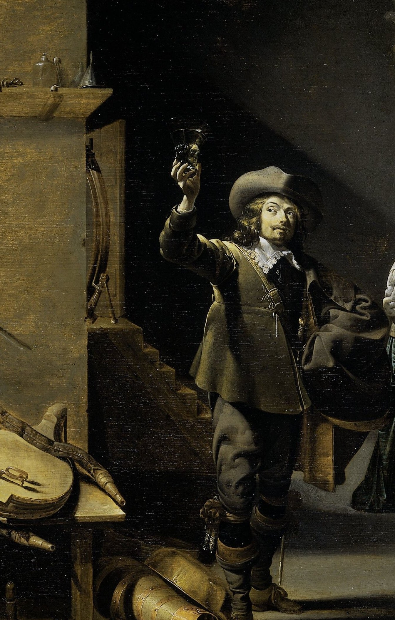 A merchant performing taste, in a room that remembers war.