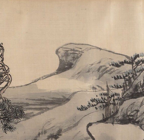 The dominant geological form of the composition; its smooth, layered surface contrasts with the fissured cliffs behind it, anchoring the mid-ground and drawing the eye rightward.