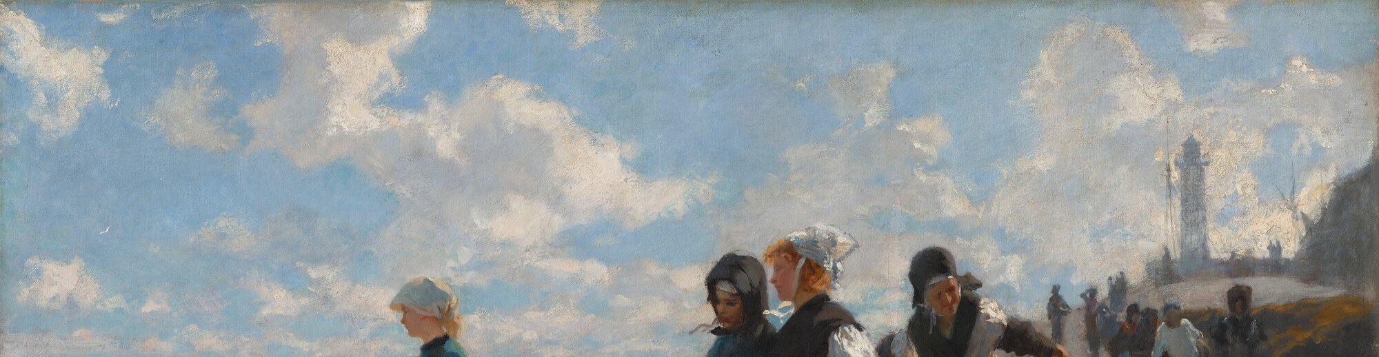 Occupying a third of the canvas, the sky is where Sargent lets paint behave like light itself , bravura impasto whites against soft blues that make the whole scene feel wind-blown and alive.
