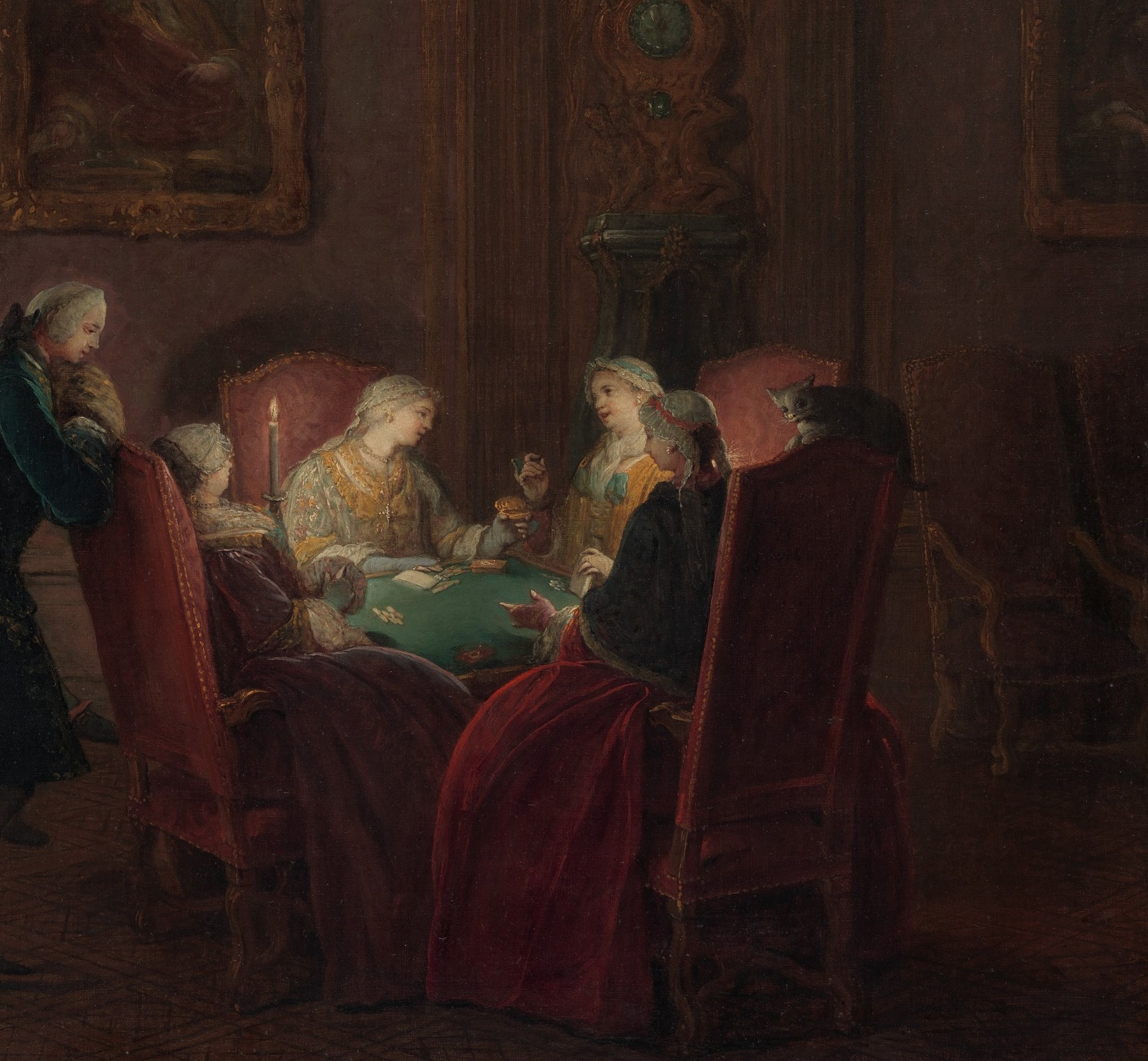 The luminous focal point of the composition; warm candlelight rakes across faces and hands, making this the most filmable passage for drama and technique.