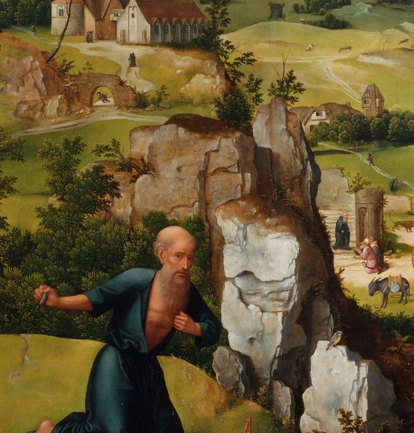 But the center is Jerome, kneeling in the rocks.