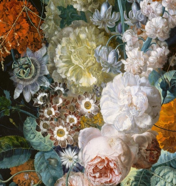 The showpiece bloom: maximum petal count, full disclosure of the flower's interior , painted to demonstrate mastery of layered translucent oil glazes.