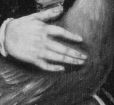 She holds the rooster with quiet tenderness.