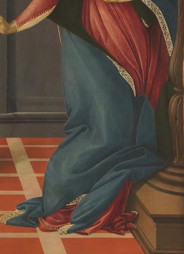 Look at the deep folds in Mary's blue robe.