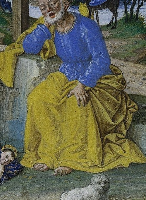 Joseph contemplates the divine child.