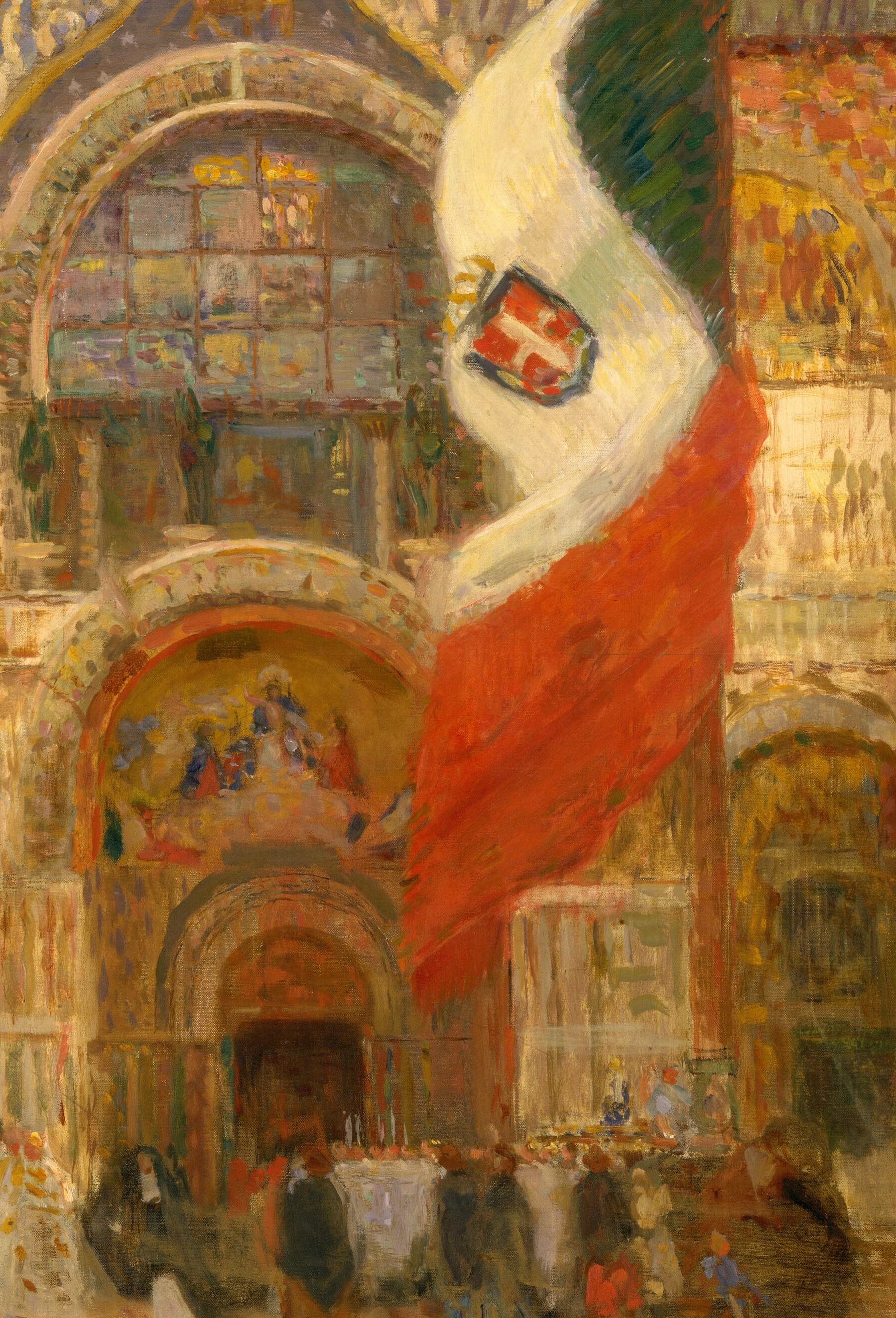 This flag mirrors the left one, reinforcing the theme of celebration and national identity.