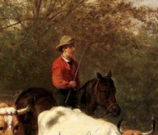 A lone cowboy watches over them, a figure of vigilance.