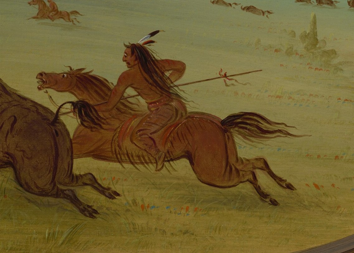 A Sioux hunter, mid-chase, on the open plains.