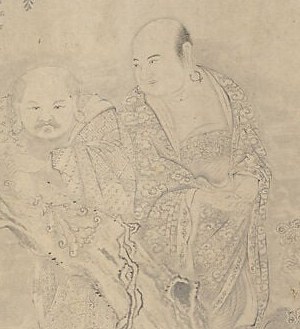 Look closely at the monk's patterned robes.