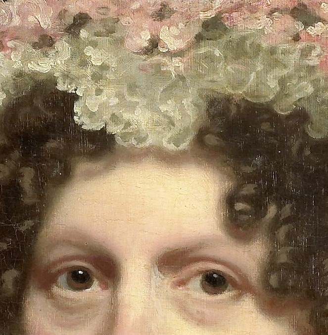 This delicate adornment adds a touch of femininity and hints at the sitter's social standing and fashion sense.