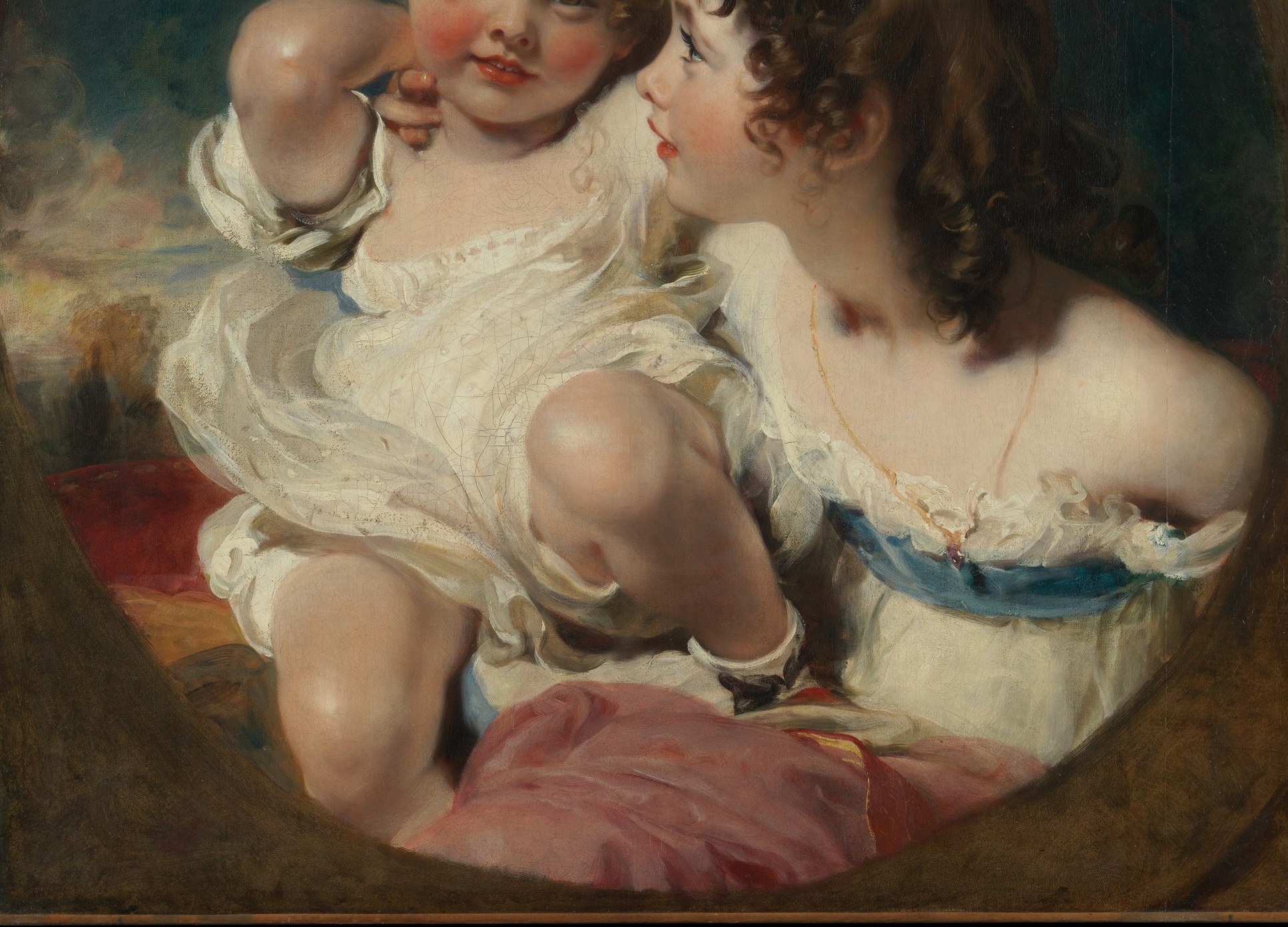 Lawrence composed them as a single organic form rather than two discrete figures , the intertwining is the argument of the painting: that these sisters are inseparable