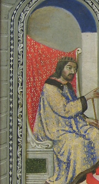 The tyrant's commanding gesture drives the entire narrative; his cold authority contrasts with the chaos he has ordered