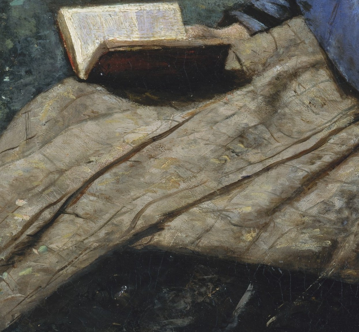 The white pages are the brightest passage in the painting , light source and symbol simultaneously; in 1869 a woman reading alone outdoors was itself a social statement.