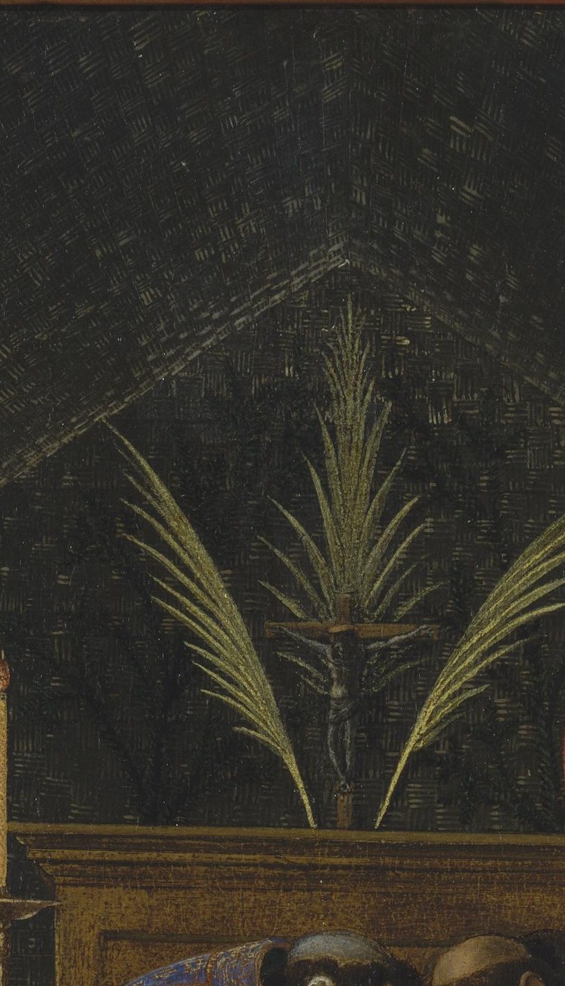 Symbolic spine of the composition , palm as martyrdom and eternal victory, prefiguring Jerome's death as triumph rather than defeat