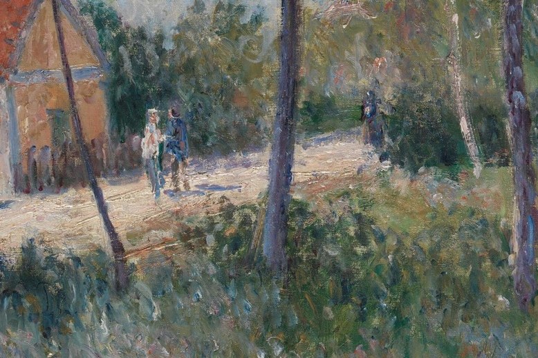 Sisley painted these shadows not with black, but with cool lavender and grey.