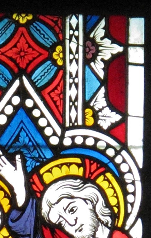 Serene, authoritative expression contrasted with Thomas's uncertainty; the halo signals divine identity immediately.
