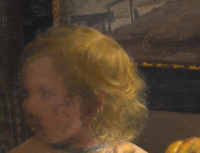 The daughter's face is turned away.