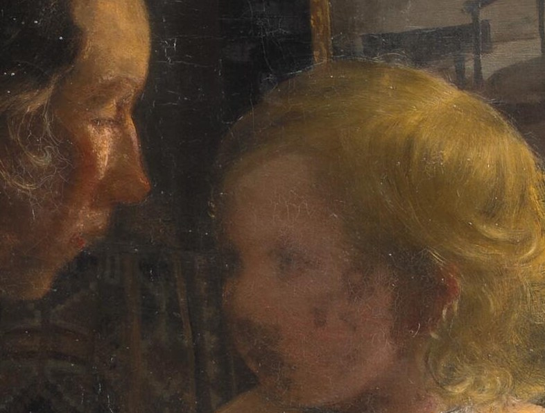 The mother's face tells a story.