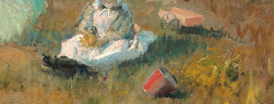 The loose brushwork captures the warmth of a fall afternoon.