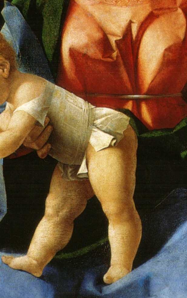 See how the infant Christ reaches out from his mother's arms.