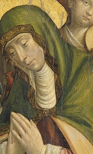 It illustrates the 'Anna Selbdritt' motif, Saint Anne with her daughter Mary.