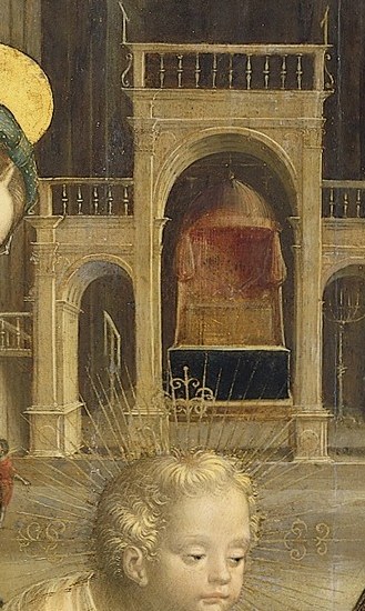The painter used oil glazing to give the figures a warm presence.