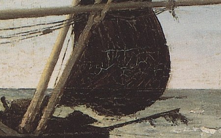 The tightly furled sail indicates a pause in activity, a moment of stillness before or after a journey.