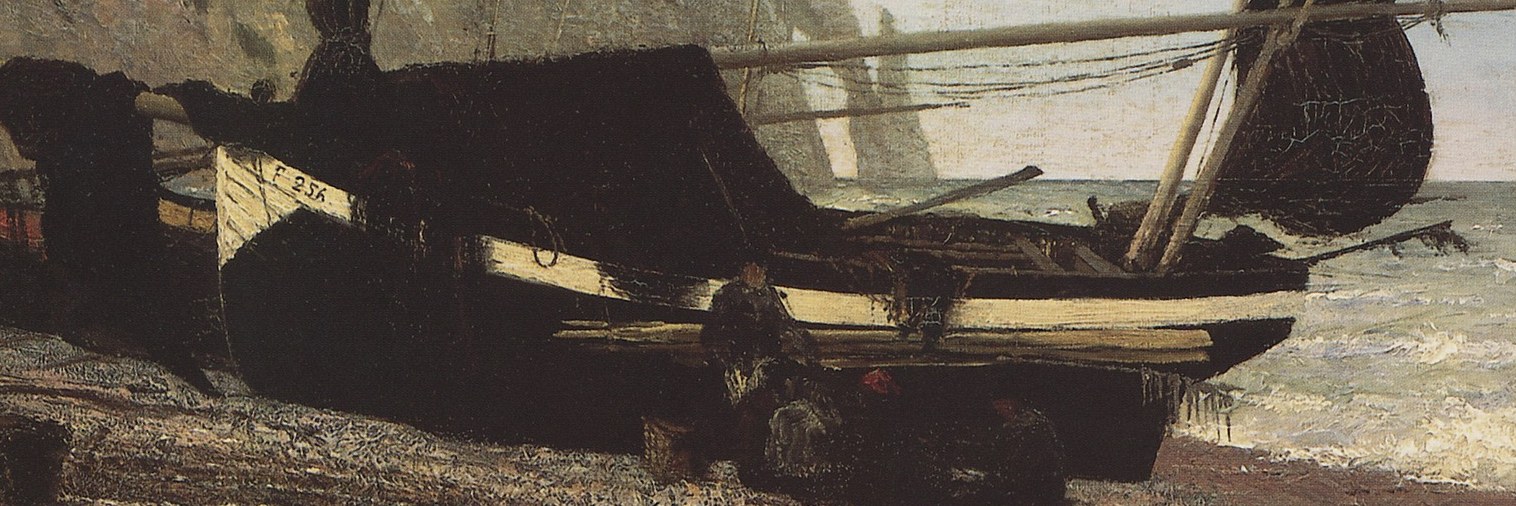 Its weathered texture and dark color suggest a sturdy vessel, grounded and waiting.