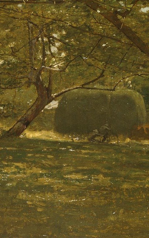 Golden fields, quiet labor, a tree holding the sky.