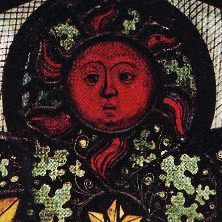 Its intense gaze and fiery aura suggest power and dominance, embodying the sun's life-giving and destructive forces.