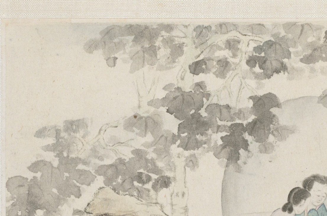 The dappled light filtering through the leaves creates a sense of a peaceful, shaded environment.