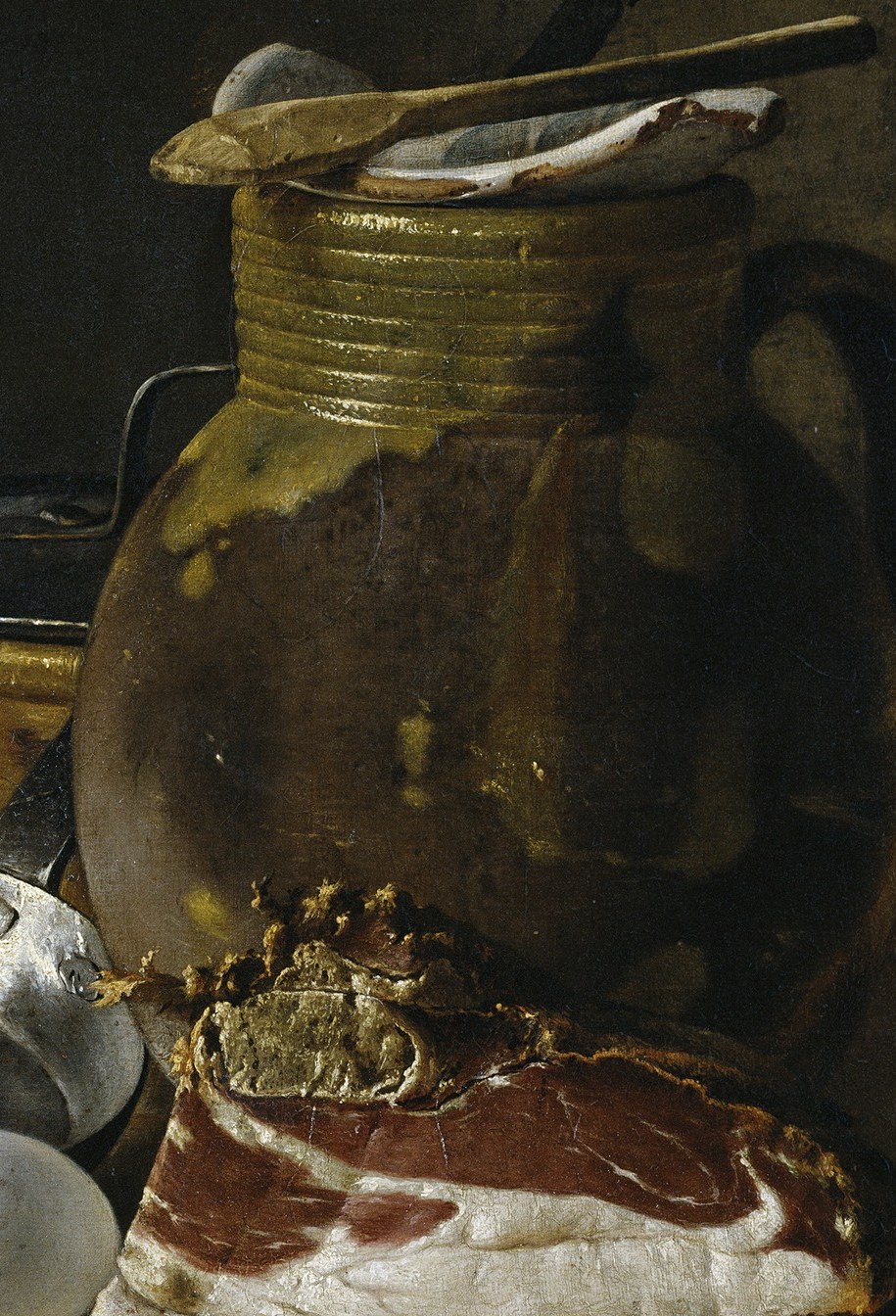 The jug's earthy tones and ribbed texture give it a substantial, ancient feel, possibly holding water or wine.