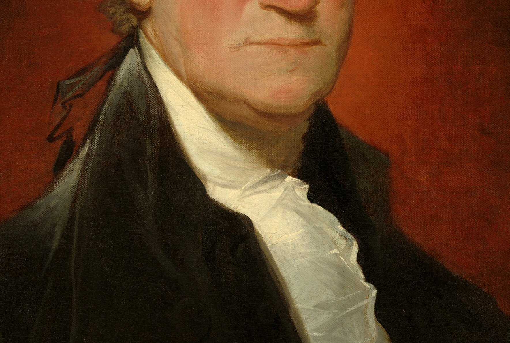 Gilbert Stuart refused to flatter him. Every sag, every year, stayed.