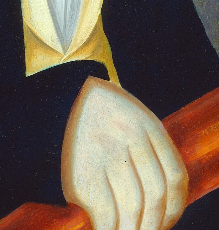 His grip on the telescope is firm, a practiced hand.