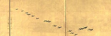 These birds create a sense of movement and distance, suggesting a vast, open sky.