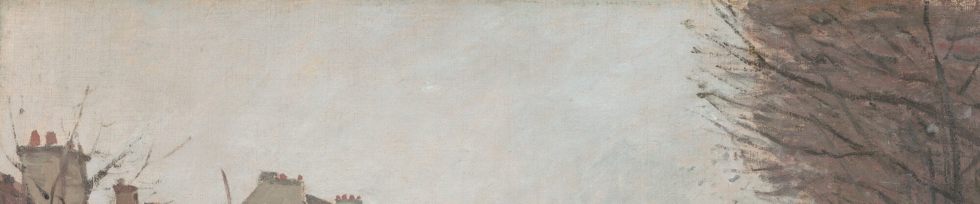 Sisley's characteristic high-key, pearl-grey sky diffuses light evenly across the scene , the atmosphere is the true subject