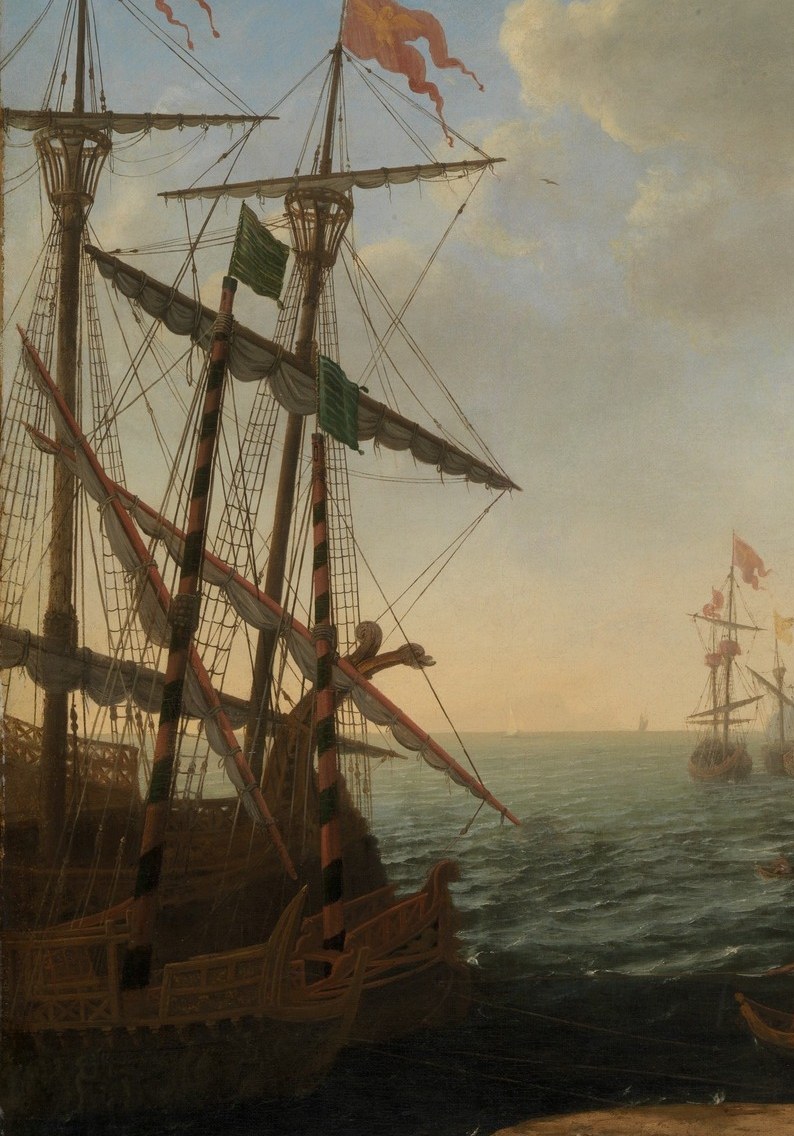 Its imposing scale and detailed rigging suggest a powerful presence, hinting at the journey's hardships.