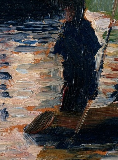 The dark silhouette suggests a solitary figure, creating a sense of mystery and contemplation.