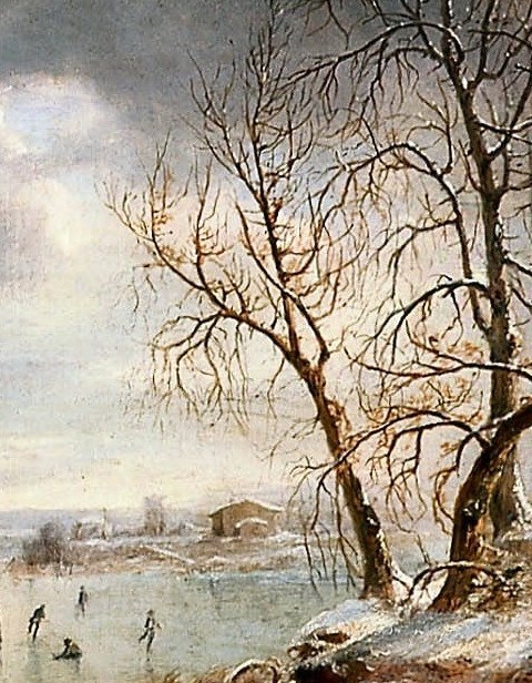 The bare trees frame the scene, emphasizing the season.
