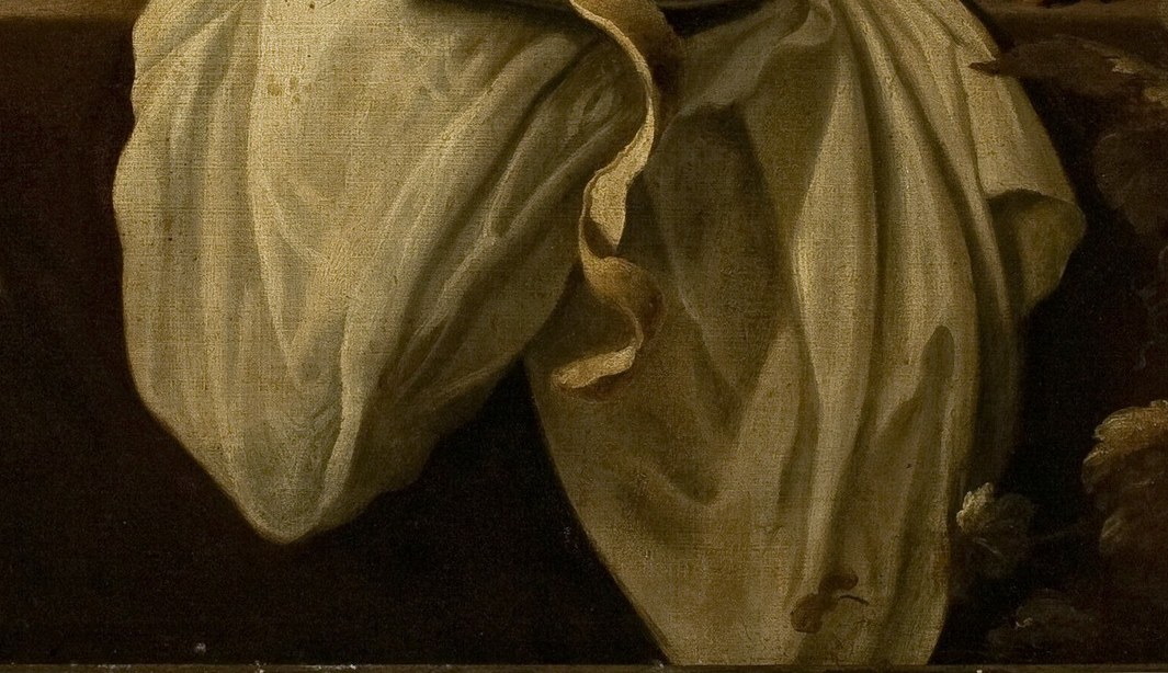 The dramatic folds and shadows of the cloth demonstrate masterful handling of light and texture, adding a sense of volume and realism.