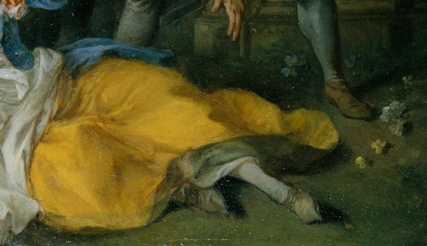 Her yellow skirt is bright, playful.
